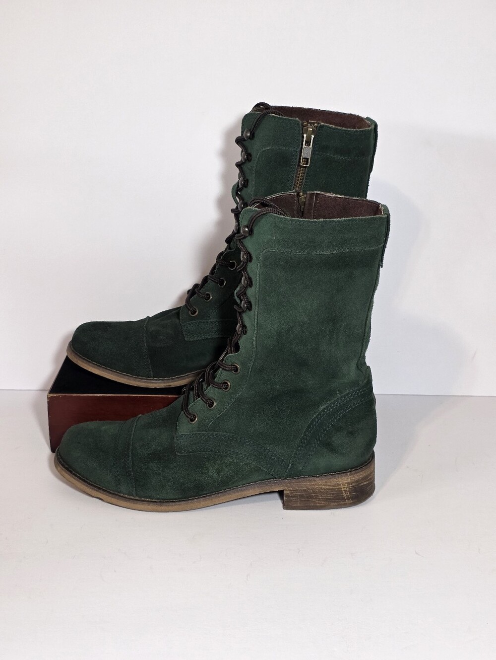 Skechers Womens 9 Green Suede Lace Up Side Zip Tall Combat Boots Cap Toe 48360 - Picture 4 of 15